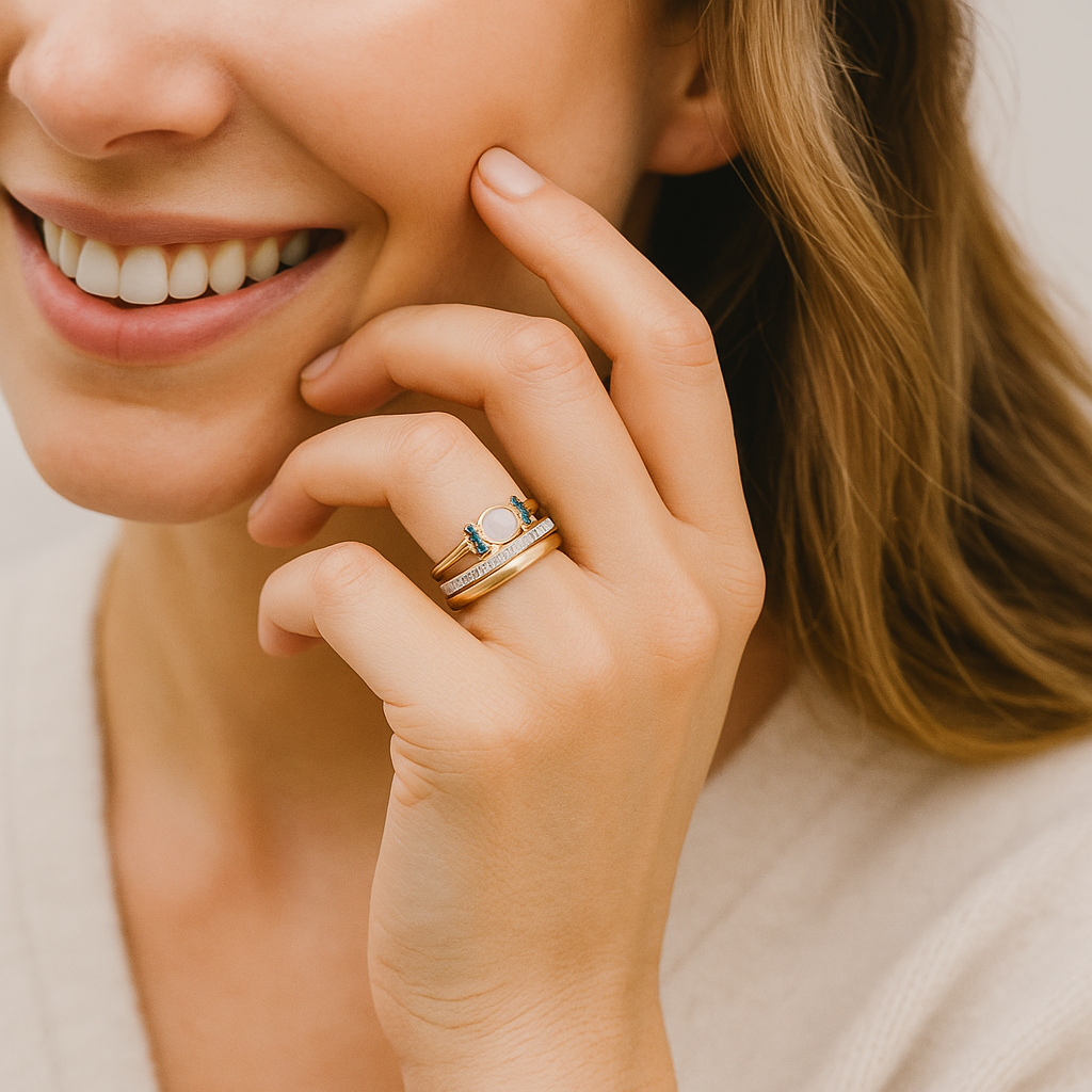 Theresa – En fin guldring med skinnende opal og klare konturer