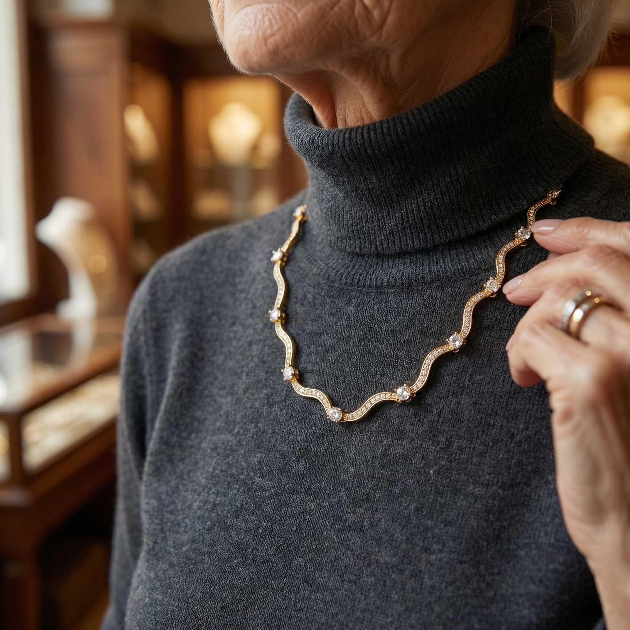 Josefine – Guldhalskæde med organisk struktur.