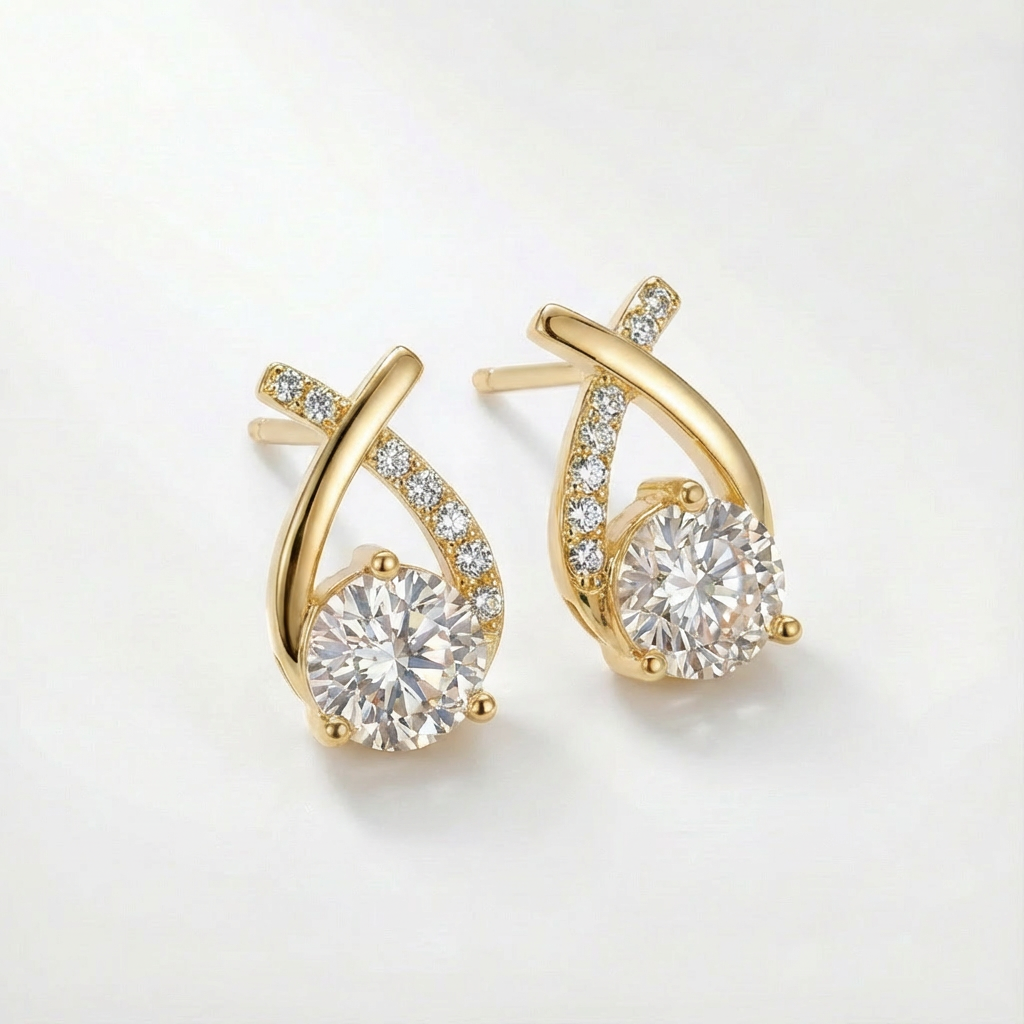 Leni - Guldøreringe med kors og zirkoner