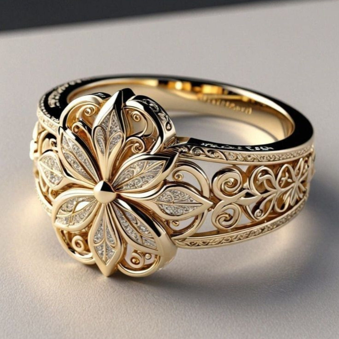 Daniela – Guldring med eksotisk zirkonia-blomstermotiv