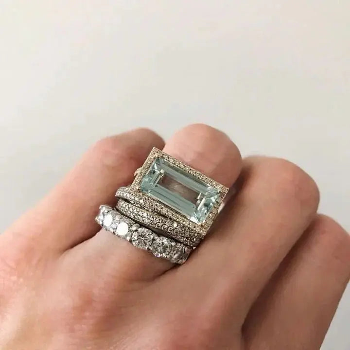 Emma - Vintage sølv turkis glas ring sæt 46 Ring