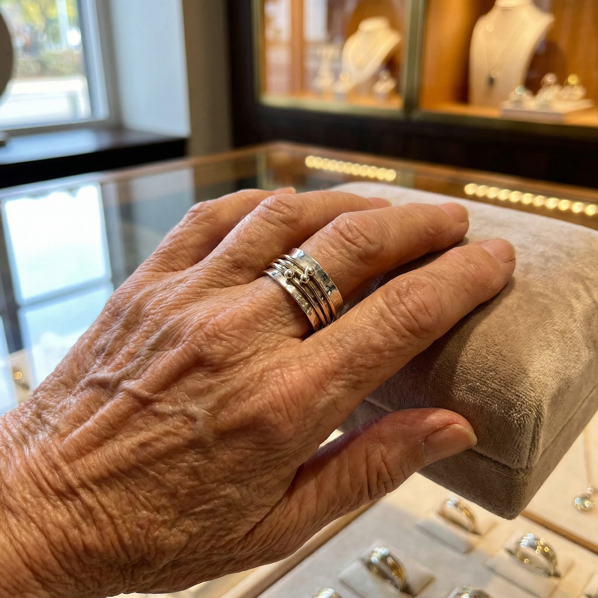 Marlene – En bred, let hamret ring med gyldne accenter.